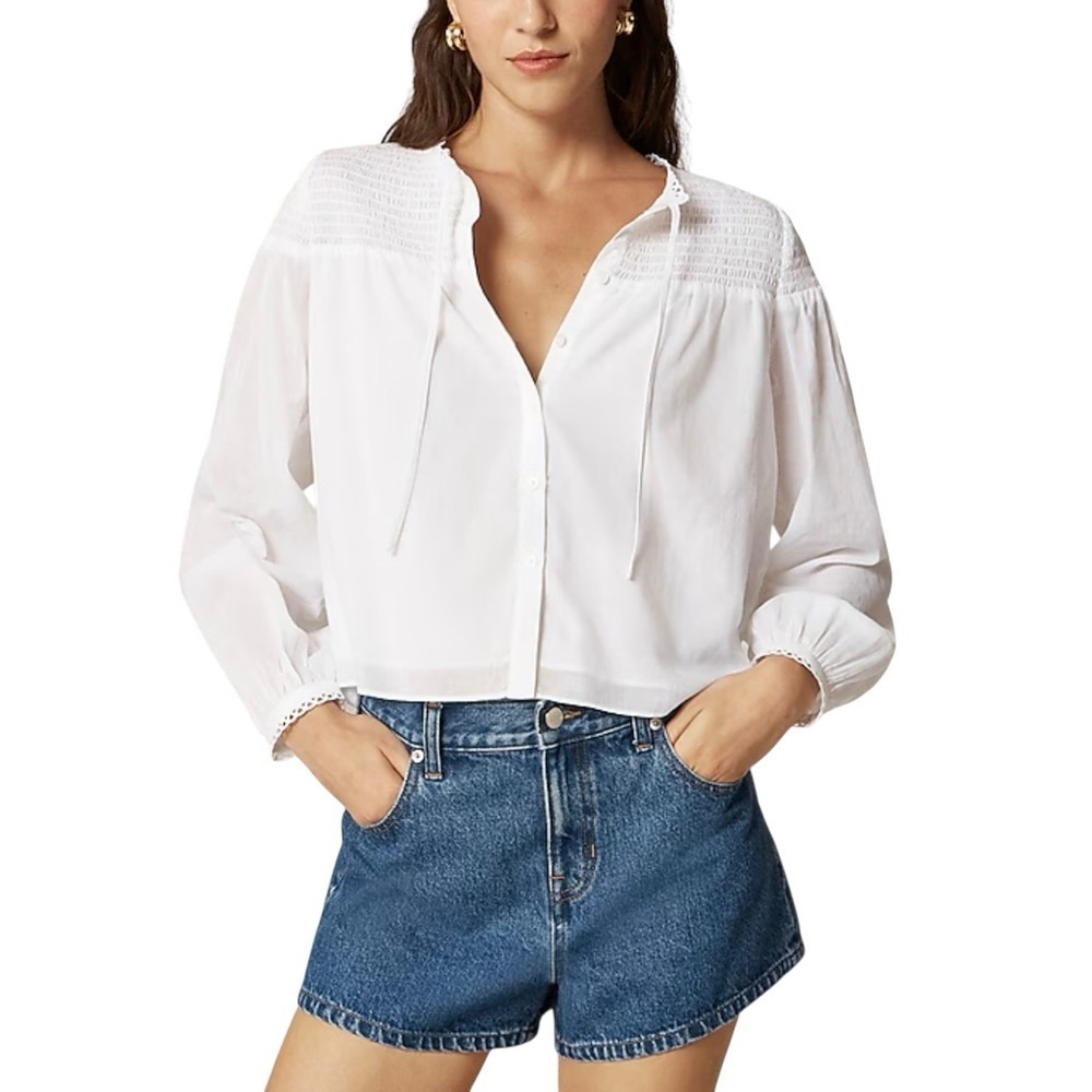 J. Crew Rooney Organic Cotton Voile Popover White Blouse w/ Button Detail NWT S